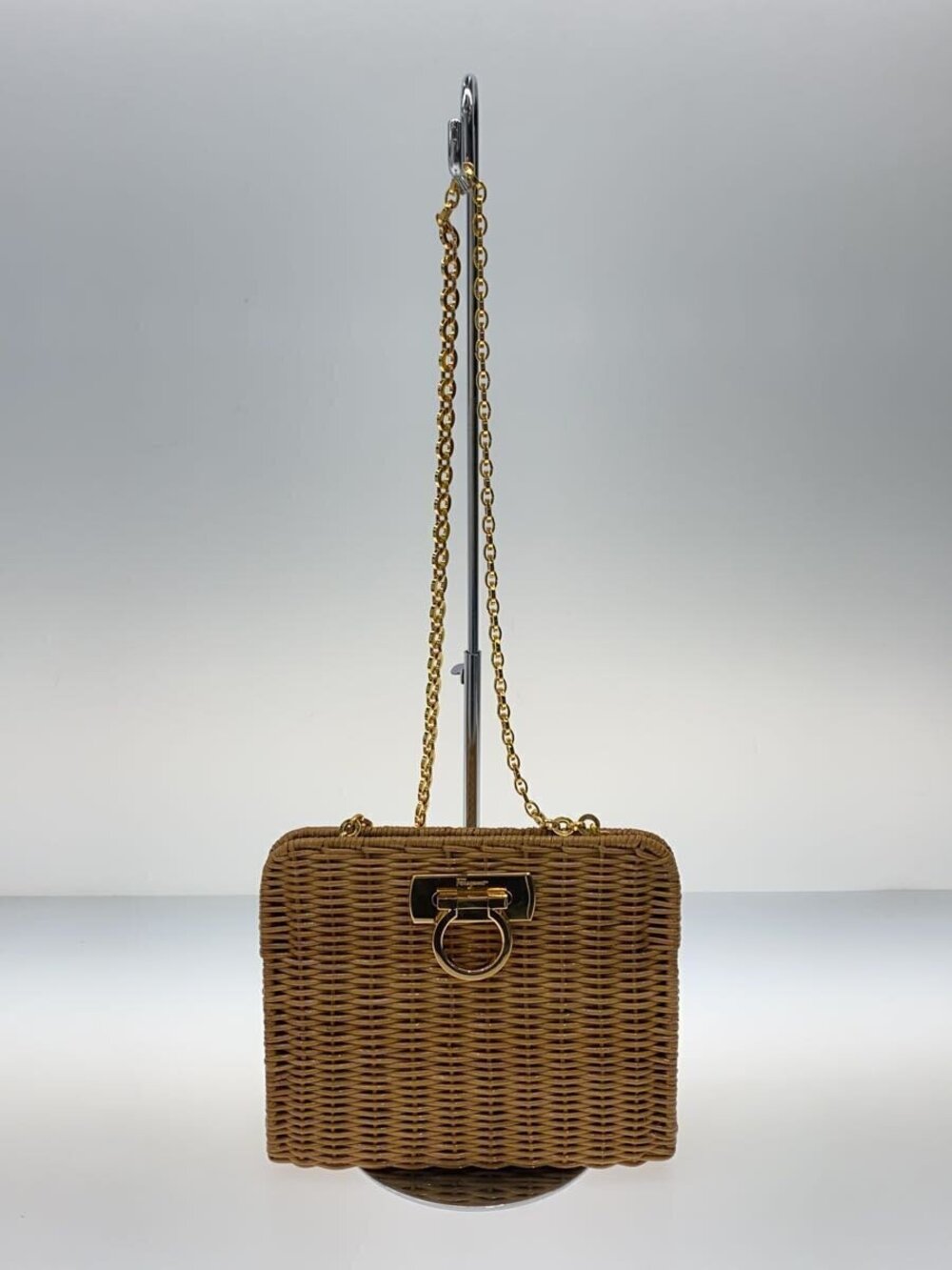Salvatore Ferragamo Gancini Rattan Basket Shoulder Bag Camel Brown